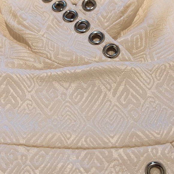 CATHERINE MALANDRINO White 100% Silk Grommet V Neck Cocktail Dress Size 4 - Picture 10 of 16